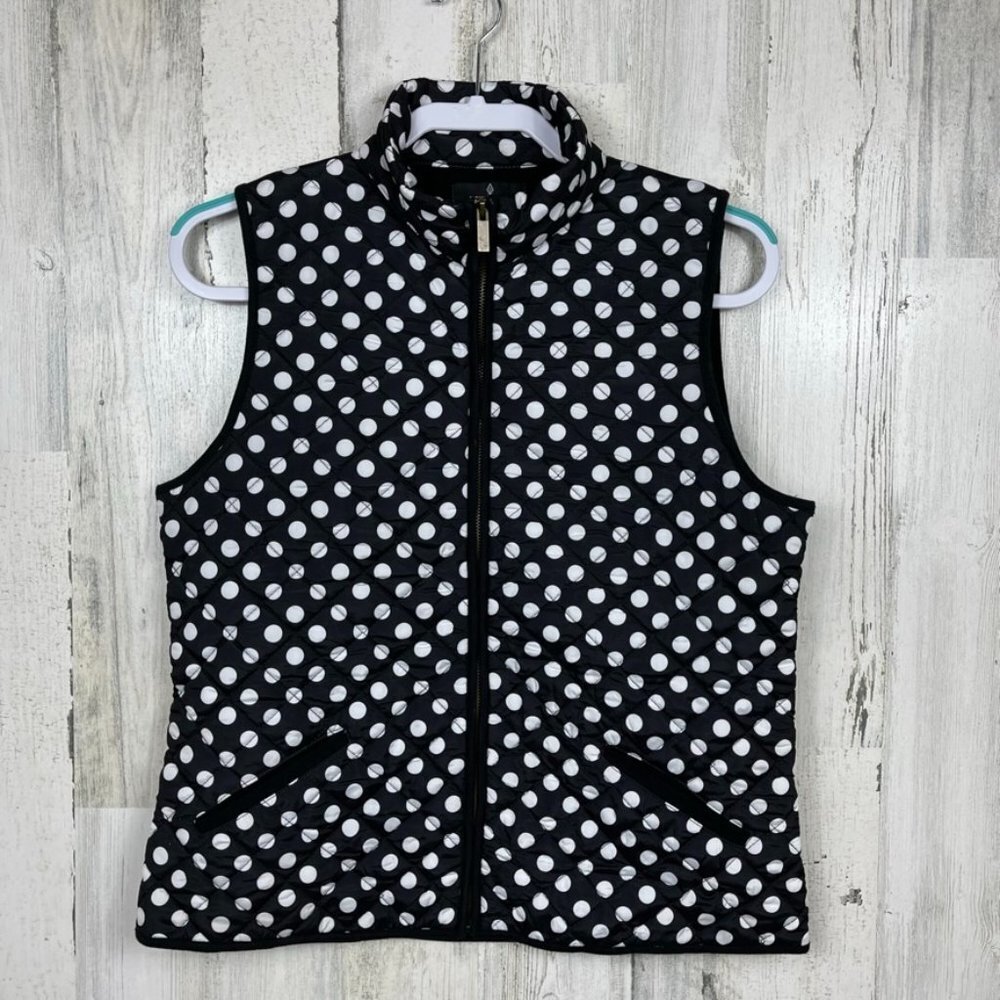 Jade & Ivory quilted vest jacket polka dot black white size small